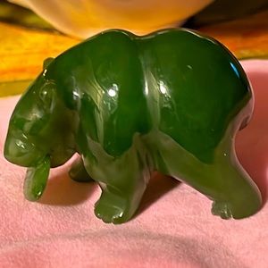 Jade bear fish in mouth figurine